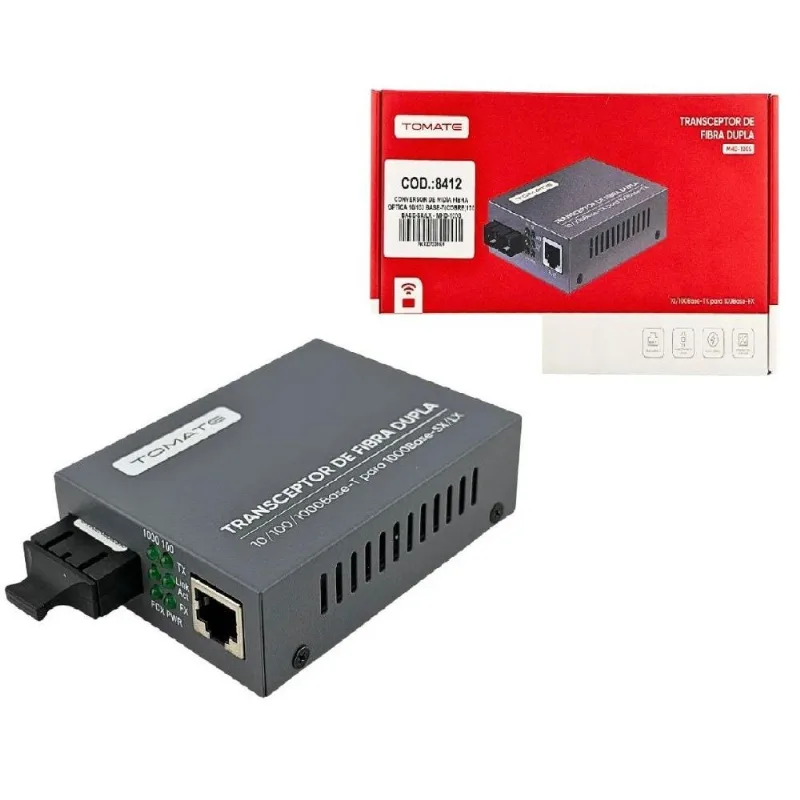 Conversor de Mídia Fibra Óptica Dupla Transceptor de Fibra Duplex 20Km Tomate - Tomate