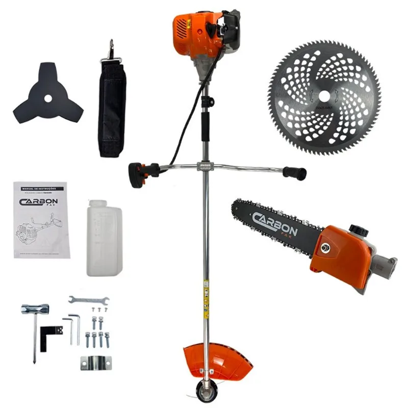 Roçadeira Gasolina Profissional 2HP 52cc com Ponteira Motopoda de Galhos e Disco 80 Dentes Carbon Fak