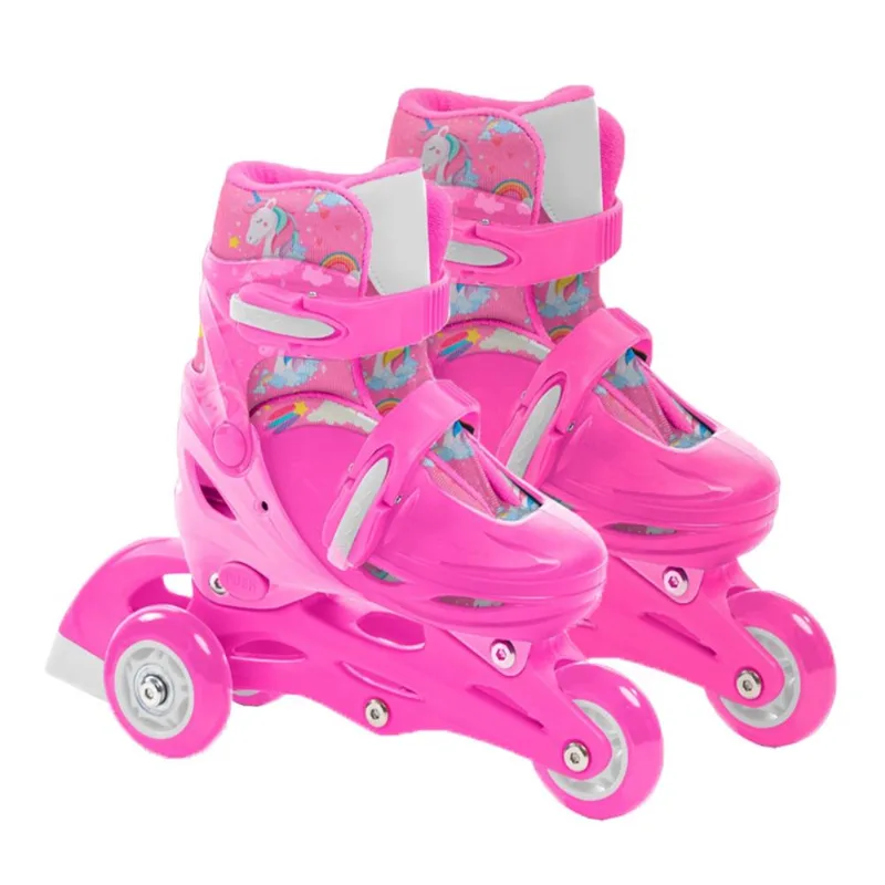 Kit Patins Triline com Proteção Play&Fun Rosa com Branco Tamanho 28 a 31 Patins Triline c/ Proteção Rosa 28-31 CV212682