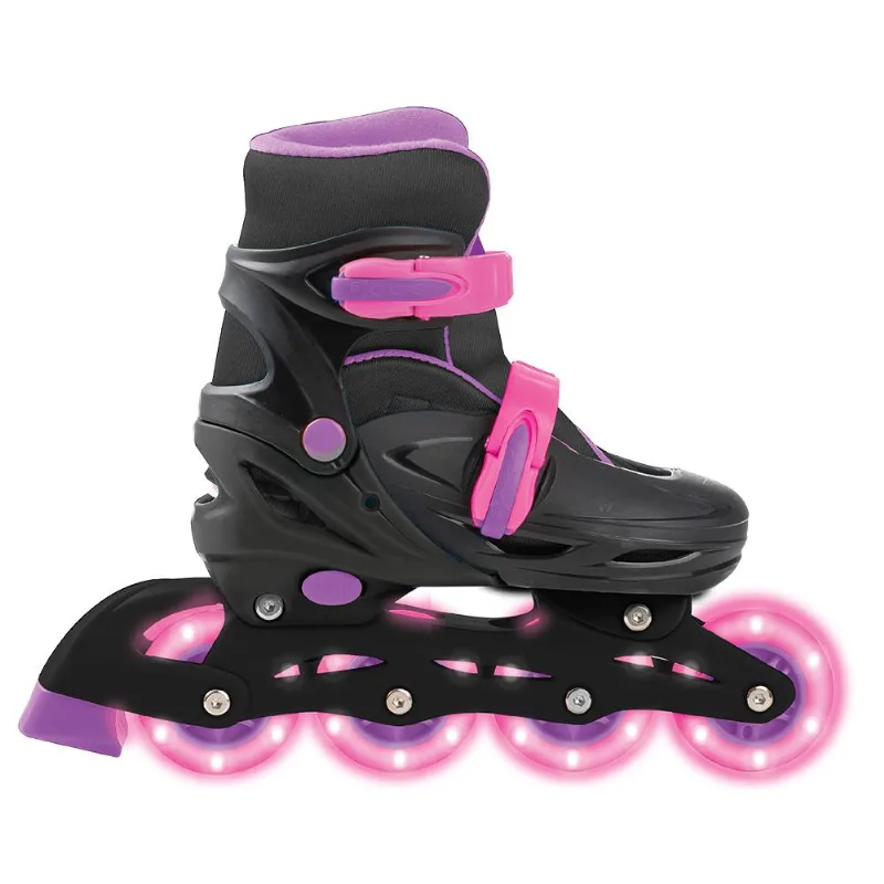 Patins Triline com Led Play&Fun Preto e Rosa Tamanho 32 a 35