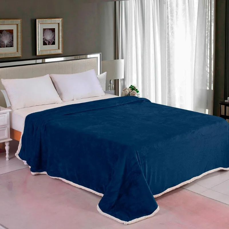 Manta Queen 220x240cm Sherpa Classic Azul Cazza