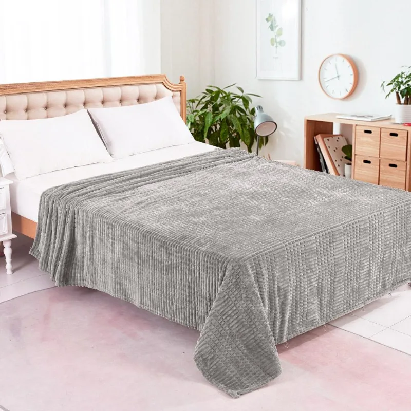 Manta Queen Dupla Face 220x240cm Flannel Madison Cinza Cazza