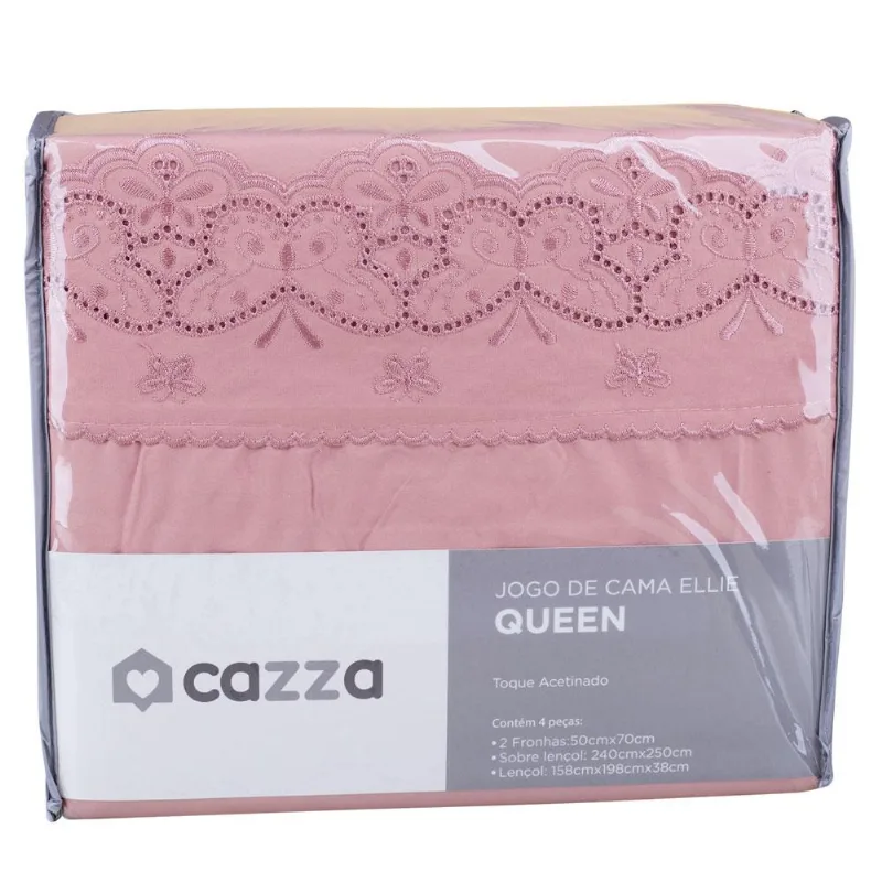Jogo de Cama Queen 4 Peças Microfibra Rose Ellie Cazza