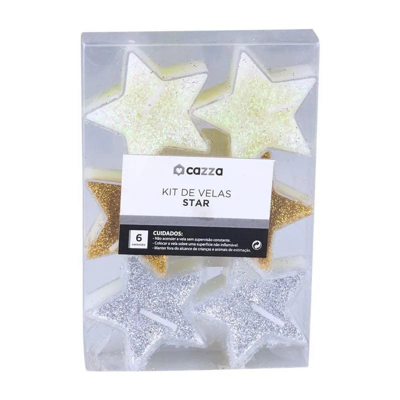 Kit de Velas Cazza Star Glitter 6 Peças