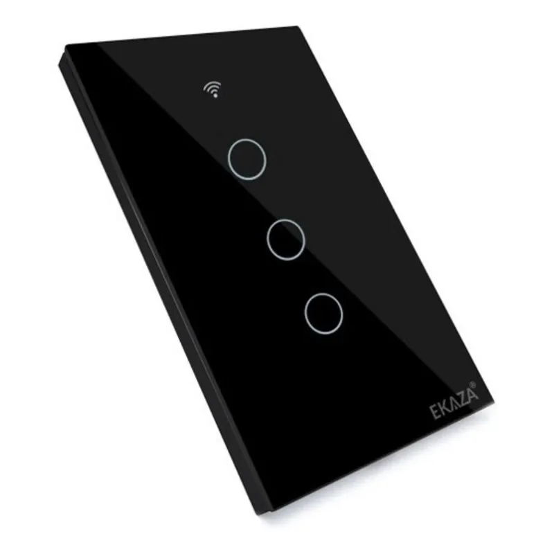 Ekaza Interruptor Inteligente Preto Painel De Toque 3 Botões