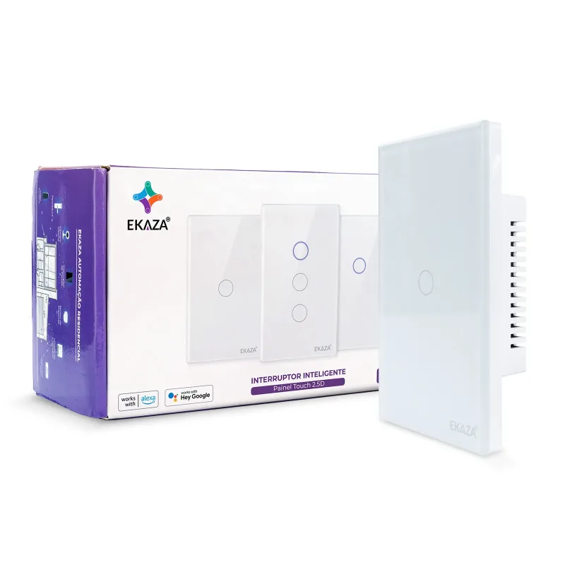 Interruptor Inteligente Wifi Ekaza 31528 1 Botão Touch Tuya Smart Life Alexa Google Smart Branco EKAT -T307-1W