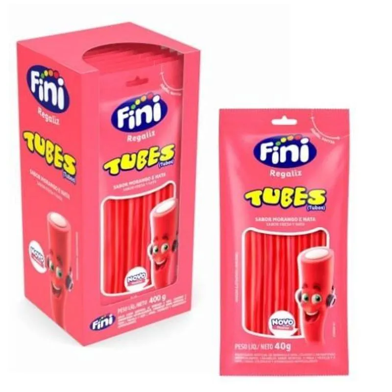Tubes Regaliz Sabor Morango E Nata Display 10x40g 400g Fini