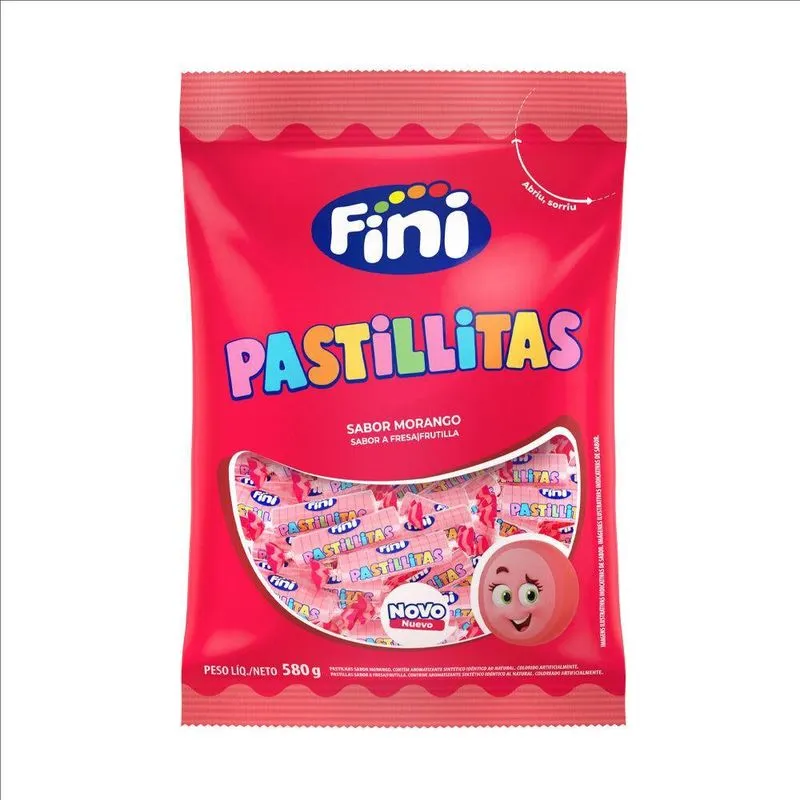Pastilhas Mini Sabor Morango Pastillitas Fini - 580g