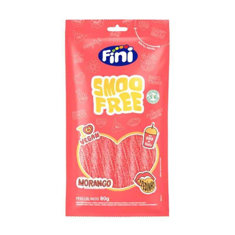 Bala Tubes Smoofree Morango Cítrico Vegano 80g Fini