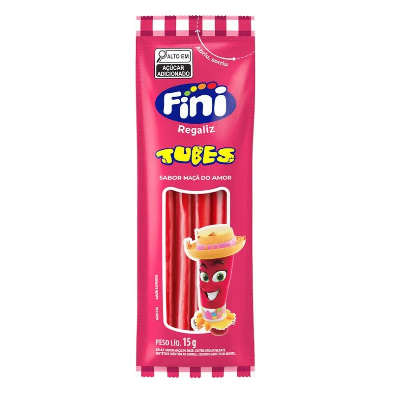 Bala de Gelatina Tubes Maçã do Amor Fini 15g Pacote Festa Junina