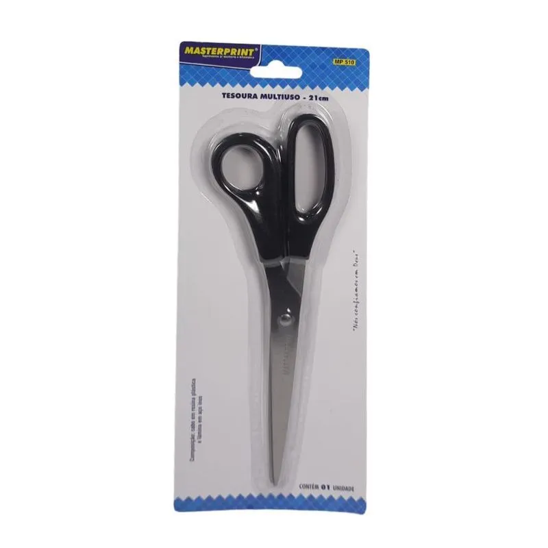 Tesoura Multiuso, Aço Inox Grande 21Cm Cabo Preto - Mp510