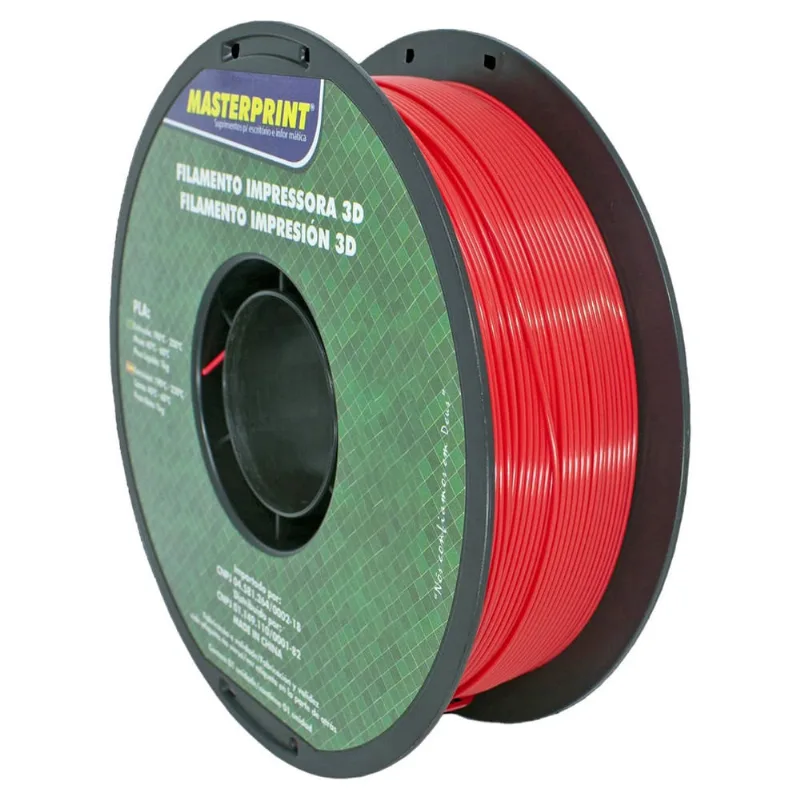 Filamento de Impressora 3D pla Vermelho 1.75mm 1KG Fio Flexível Cor Brilhante Textura Macia Masterprint Filamento 3D