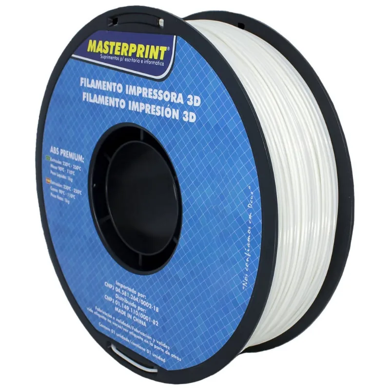 Filamento de Impressora 3D abs Branco 1.75mm 1KG Resistente ao Calor Rigidez Durabilidade - Filamento 3D Masterprint