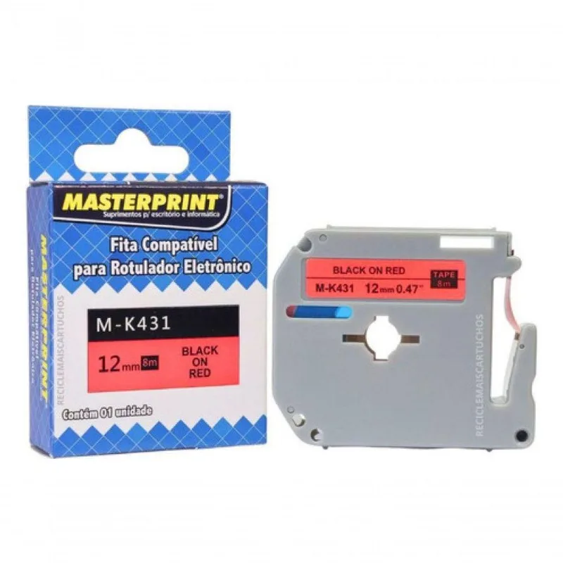 Fita Para Rotuladora Masterprint Mk431 M-k431 Mk-431 12mmx8m 1 Unidade Vermelho