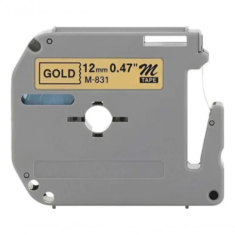 Fita Compatível Para Rotuladora Brother M-k831t Etiqueta 12mm Fundo Dourado
