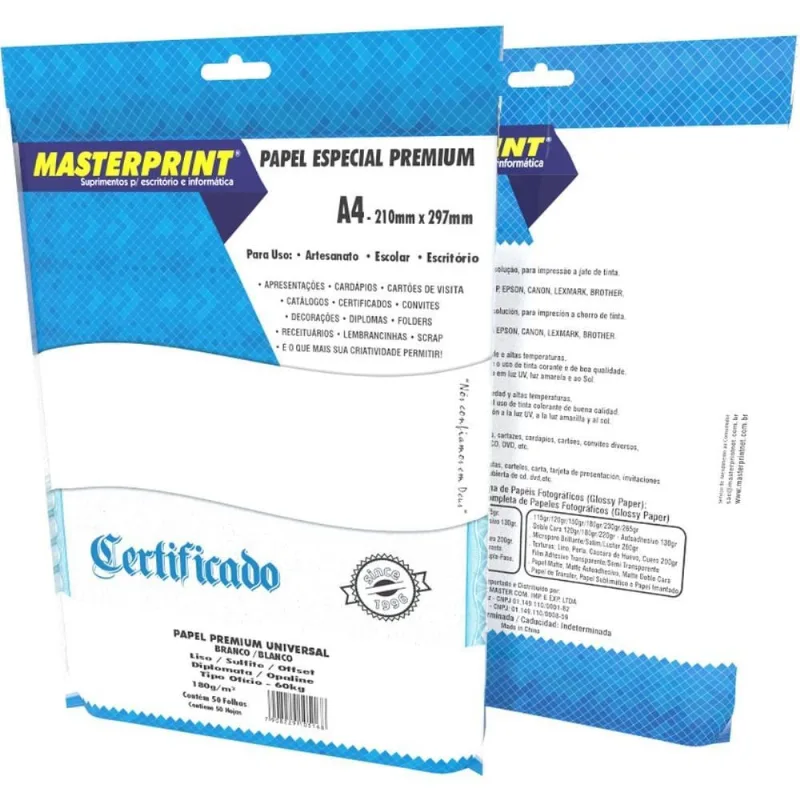 Papel A4 Diplomata Branco Premium 180G. (7908229105168)