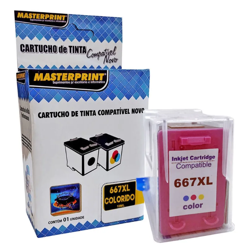 Cartucho de Tinta Masterprint Compatível com 667xl 667 para Deskjet 6475 6476 2374 2376 2774 2776 Colorido 13 ml