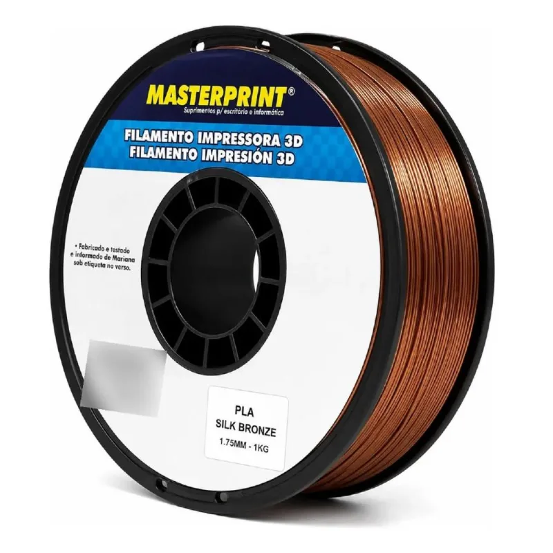 Filamento 1,75mm PLA Silk, 1kg, Bronze, Para Impressora 3D, Masterprint