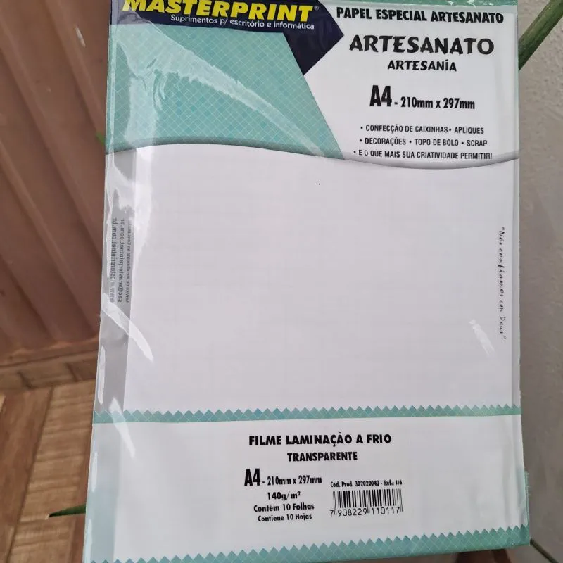 FILME LAMINACAO A FRIO TRANSPARENTE A4 210MMX297MM 140G/M2 PACOTE C/10 FOLHAS MASTERPRINT