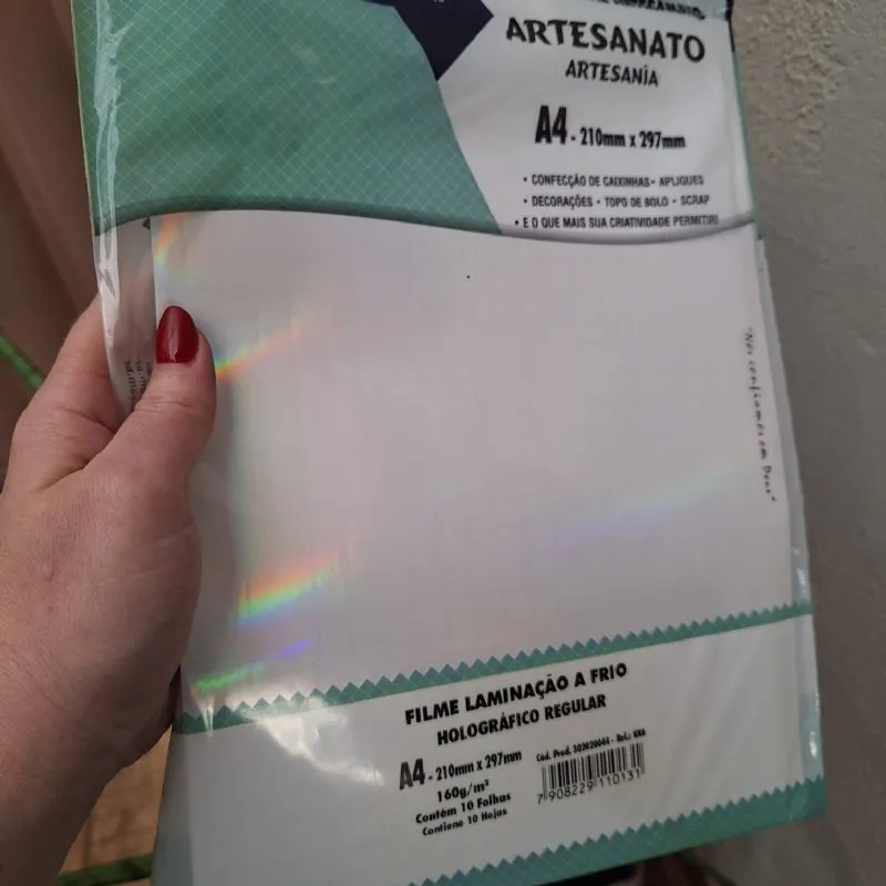 FILME LAMINACAO A FRIO HOLOGRAFICO REGULAR A4 160G/M2 PTE C/10FOL MASTERPRINT