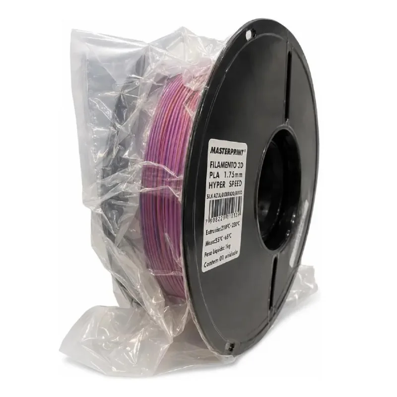 Filamento 1,75mm PLA Silk 1kg Azul/dourado/roxo Para Impressora 3D Masterprint