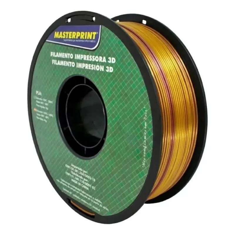 Filamento 1,75mm PLA Silk, 1kg, Dourado/Roxo, Para Impressora 3D, Masterprint