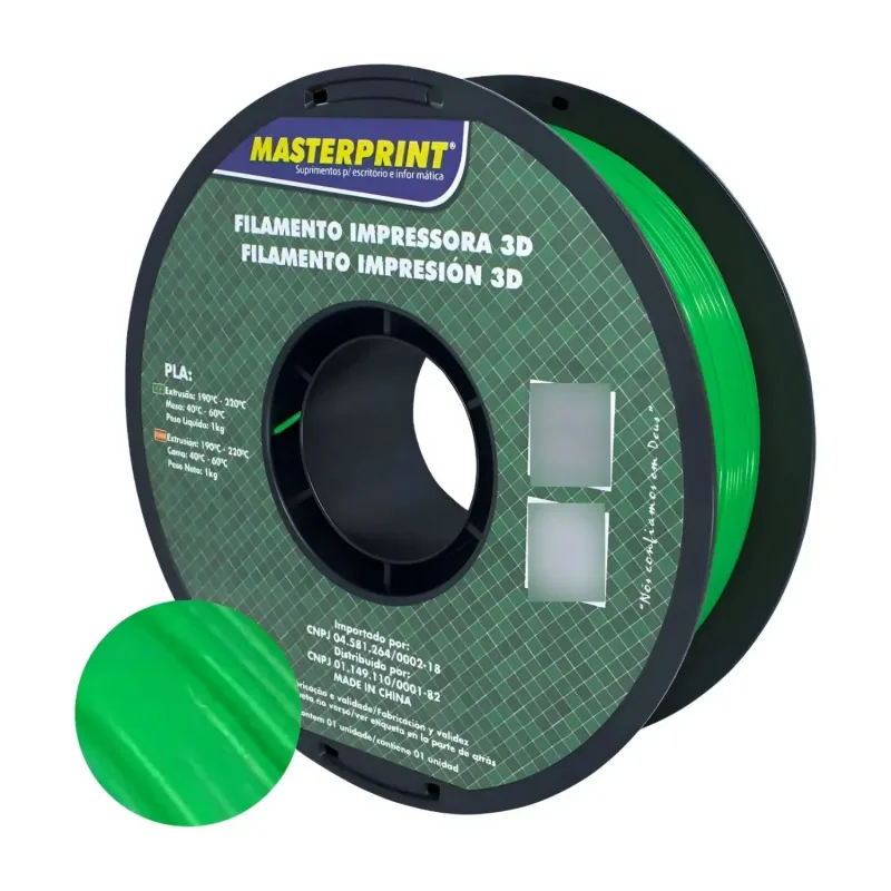 Filamento MasterPrint 3D PLA Fosco Cor Verde 1.75mm 1Kg