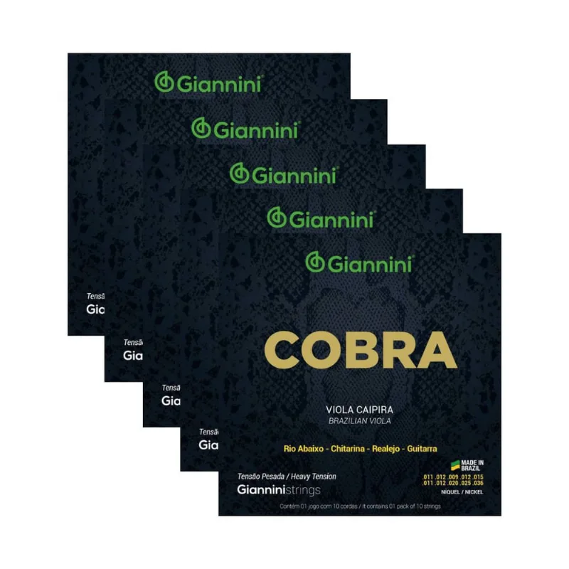 Kit 5 Encordoamento Viola Caipira Giannini Cobra gesvnp Níckel Pesada