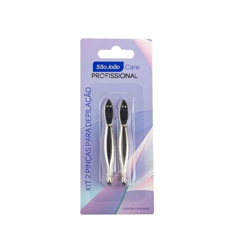 Kit 2 Pinças Para Depilação Aço Carbono Reta Cromado São João Care KIT 2 PINCAS P/DEPILACAO ACO CARBONO RET