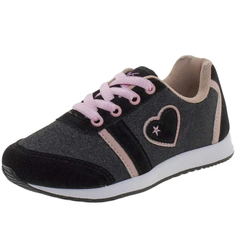 Tênis Infantil Feminino Via Vip - VNJ254 PRETO/ROSA 29
