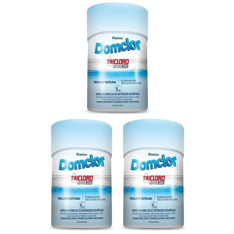Kit 3 Pastilha De Cloro 15 Unidade 200g Para Piscina Limpeza