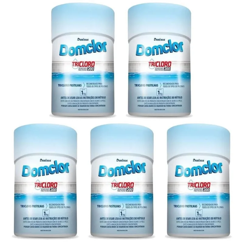 Kit 5x Cloro Piscina Pastilha Domclor Tricloro 25 Uni 200gr