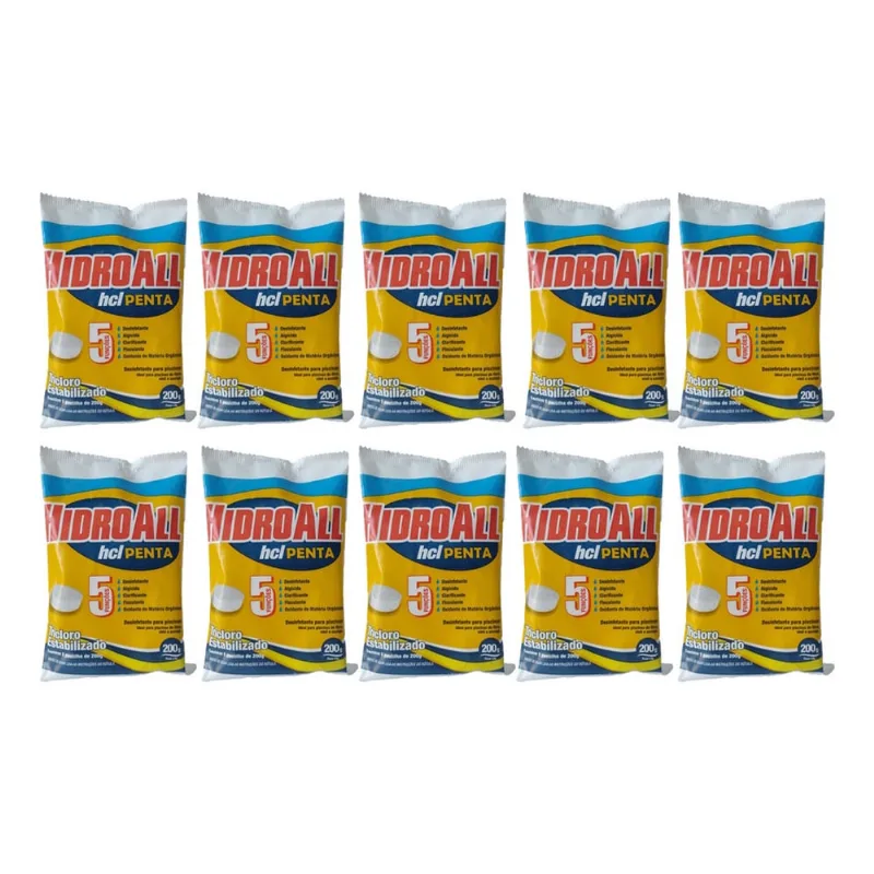 10x Pastilha Tablete De Cloro Hcl Penta 5 Em 1 p/ Piscina 200g