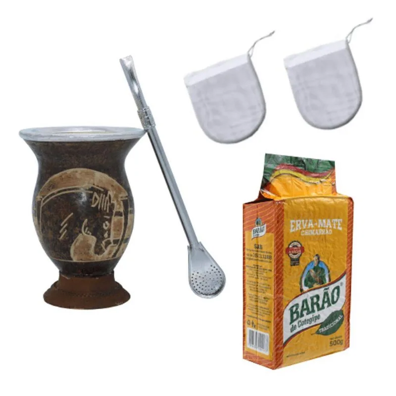 Kit Chimarrao C/ Cuia Bomba 2 Filtros Erva Mate Barao Vacuo