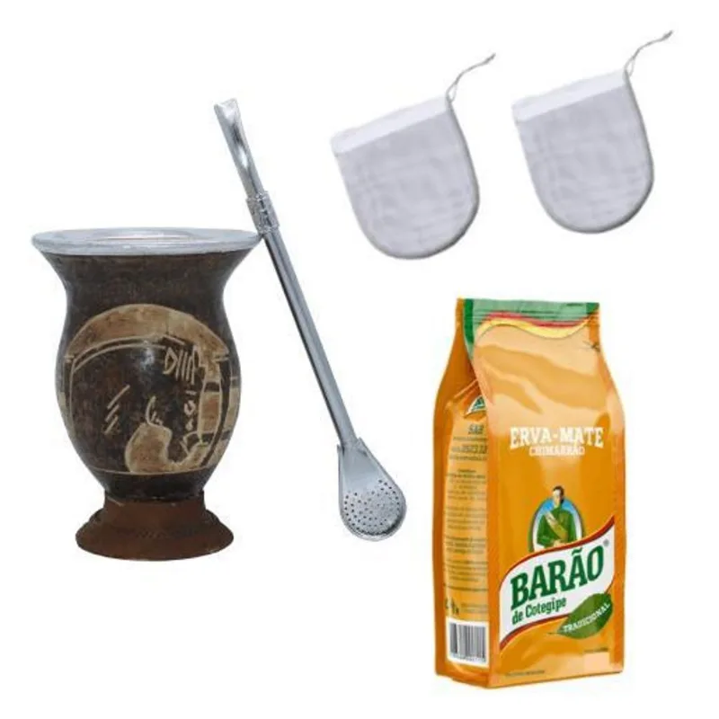 Kit Chimarrão Completo Cuia Bomba 2 Filtros Erva Mate Barão