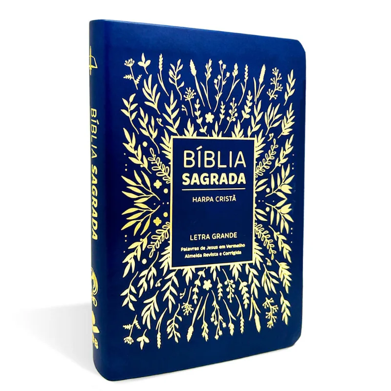Bíblia Grande Harpa Cristã Luxo Letra Grande Floral Azul