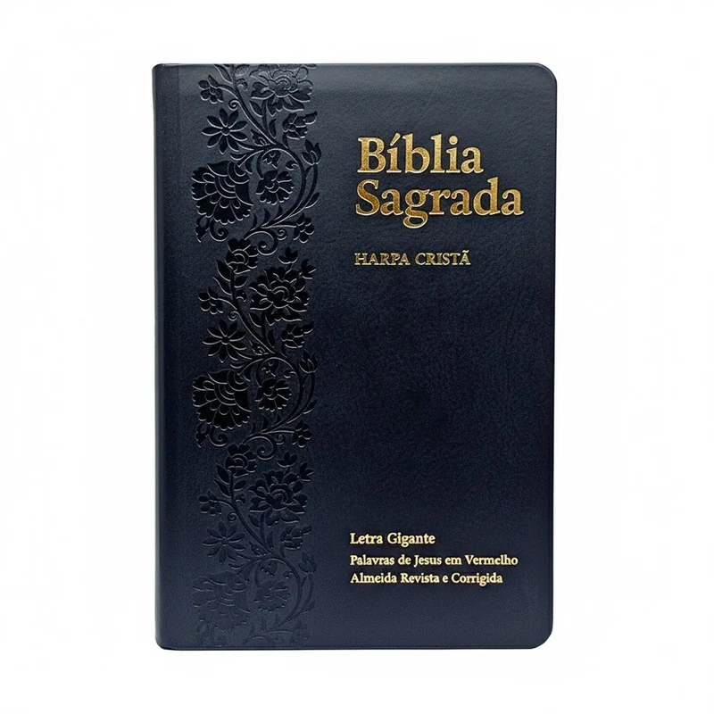 Bíblia Sagrada | ARC | Letra Gigante | Harpa Cristã | Capa Luxo Floral Ramos Preta