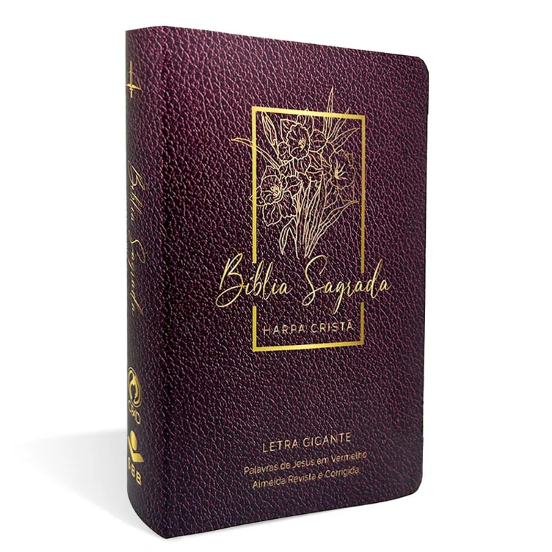 Bíblia Grande Harpa Cristã Popular Letra Gigante Floral Vinho