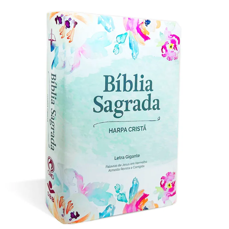 Bíblia Grande Harpa Cristã Luxo Letra Gigante Floral Aquarela