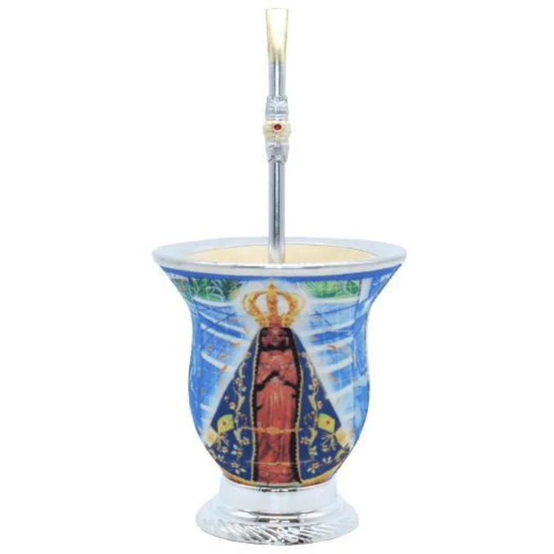 Kit Chimarrao Cuia Nossa Senhora Com Bomba Luxo Tradicional