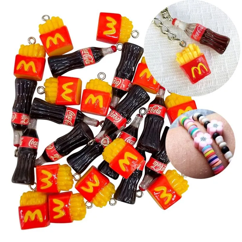 12 Pingentes de Batata Frita Refrigerante Para Pulseiras Colar Artesanato Brincos Chaveiros Para Bolsas Mochilas Bijuterias Personalizadas
