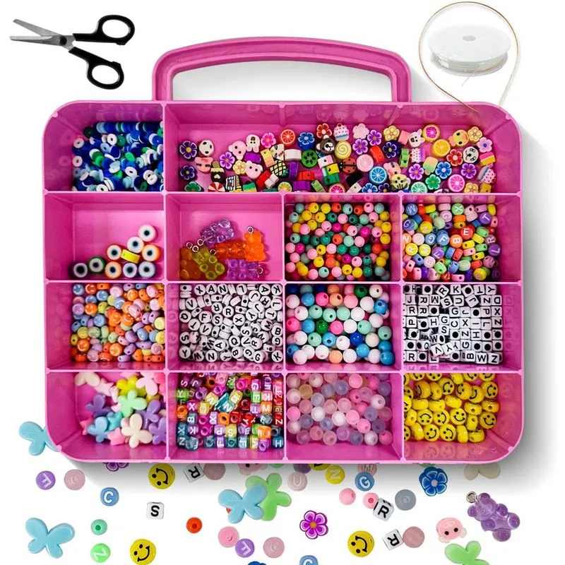 Kit Miçangas Infantil Coloridas De Fazer Pulseiras Com Letra 1500 peças