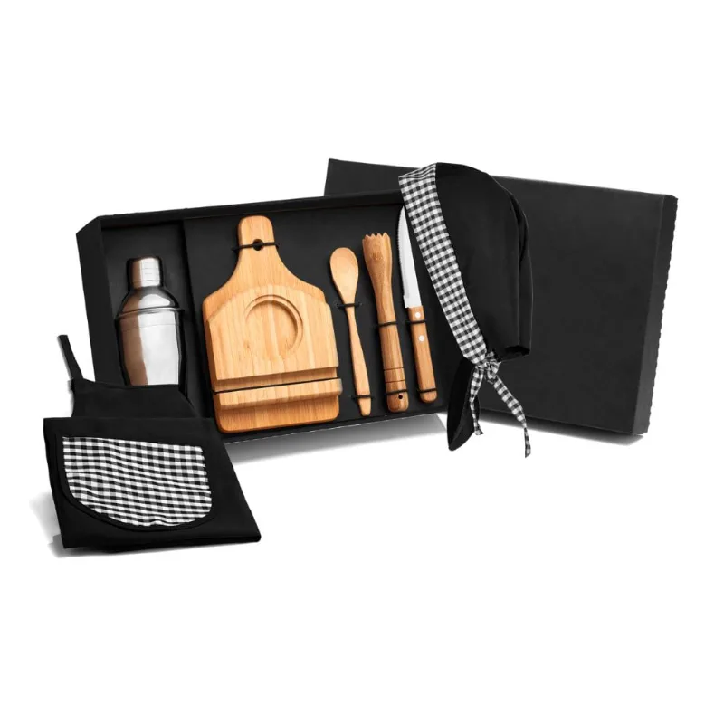 Kit Para Caipirinha Bambu Com Avental E Bandana - 0,35 L - 8 Pçs Welf - Welf