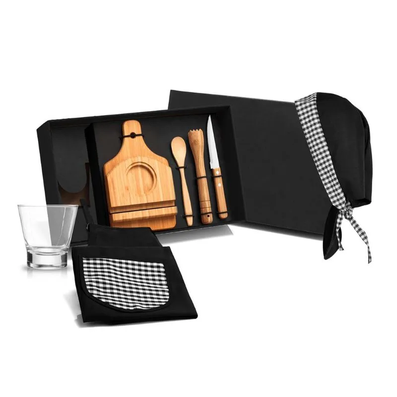 Kit Para Caipirinha Bambu Com Avental E Bandana - 0,35 L - 8 Pçs Welf