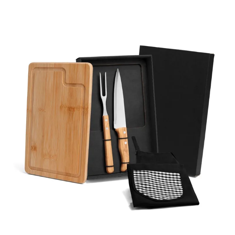 Kit Para Churrasco Em Bambu/Inox Com Avental - 4 Pçs Welf - Welf