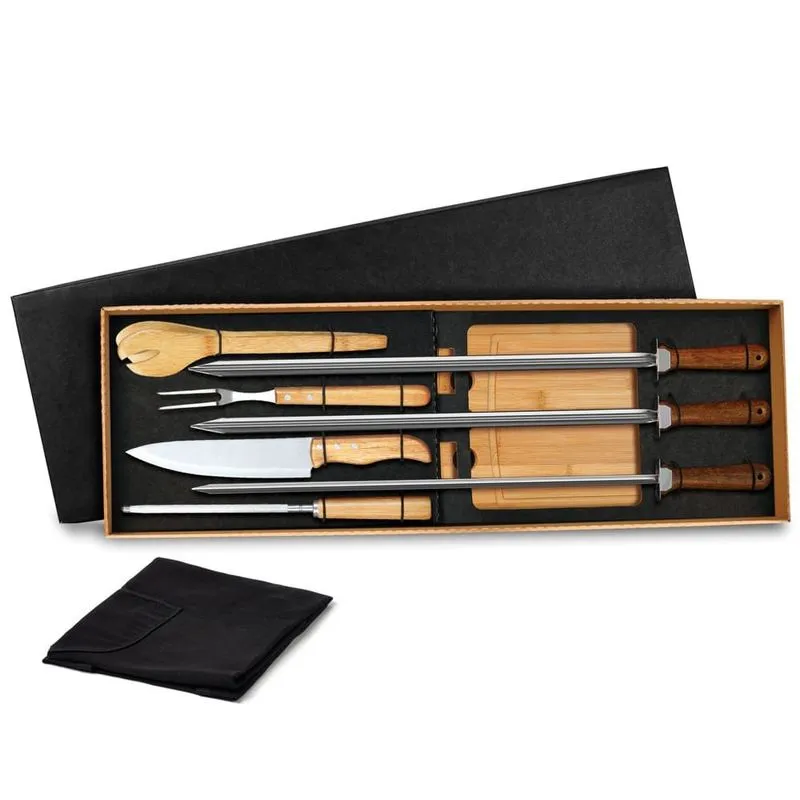 Kit Completo Para Churrasco Em Bambu - 09 Peças - Welf