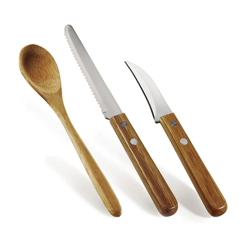 Conjunto De Utensílios Inox/Bambu Special Line - 3 Pçs Welf