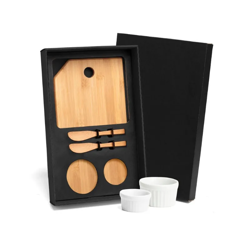 Kit para Petisco Welf Bambu e Porcelana 5 Peças Tábua com Furo Kit Para Petisco - 5 Pçs Welf
