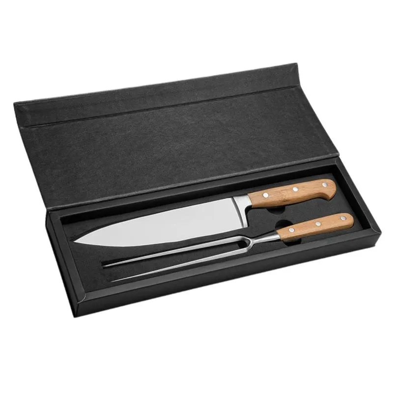 Kit Churrasco 2 Pecas Garfo Trinchante Faca Aço Inox Forjado E Bambu E Estojo Welf
