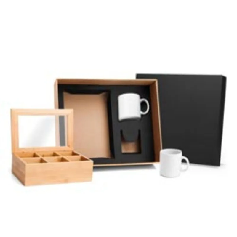 Kit para Chá Welf 3 Peças com Caixa em Bambu e Canecas em Porcelana 270 ml Kit Para Chá - 3 Peças